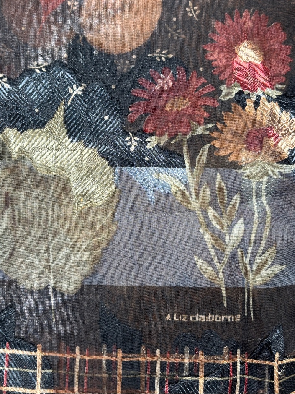 Liz Claiborne Sheer Floral Scarf in Black, Gold & Rust - Picture 7 of 7